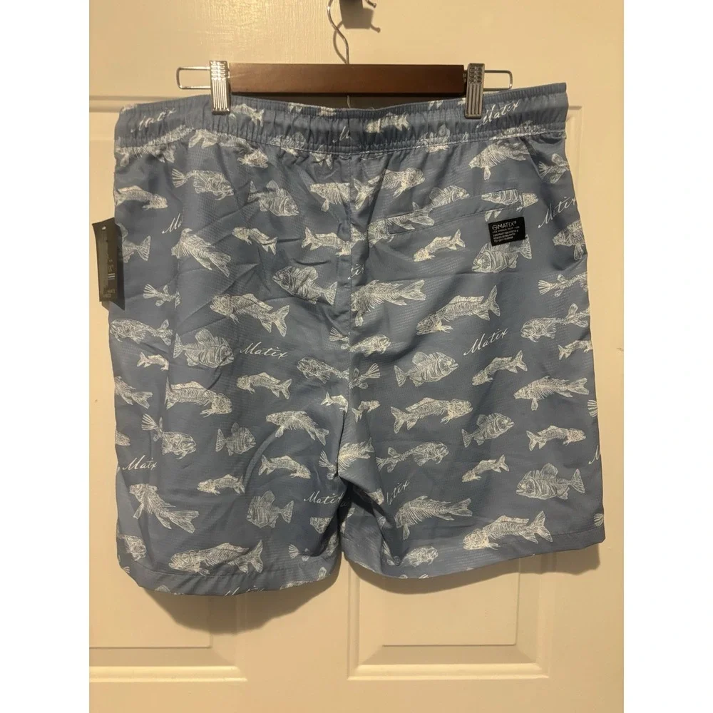 Matix Swim Trunks Quick Dry Shorts Blue White Fish Men's Large‎ Lightweight